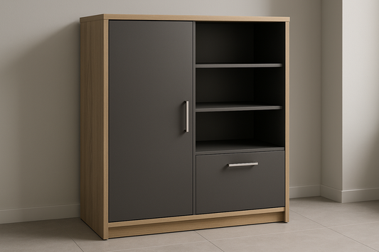 crea imagen de un mueble con diseño, hehco con melamina
